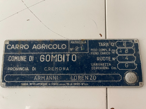 Targa carro agricolo - targa, comune