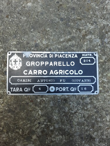Targa targhetta carro agricolo - targhetta,